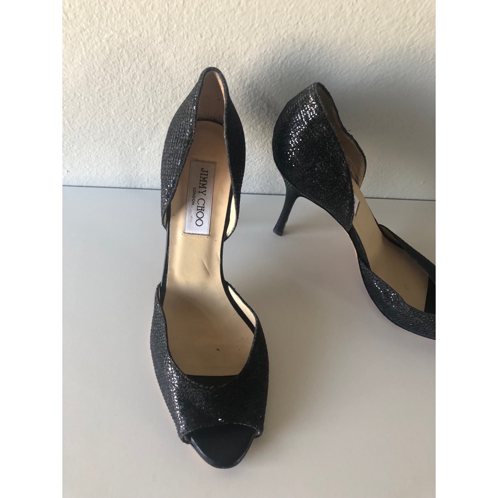 Jimmy Choo Black Sparkly Peep Toe Heels